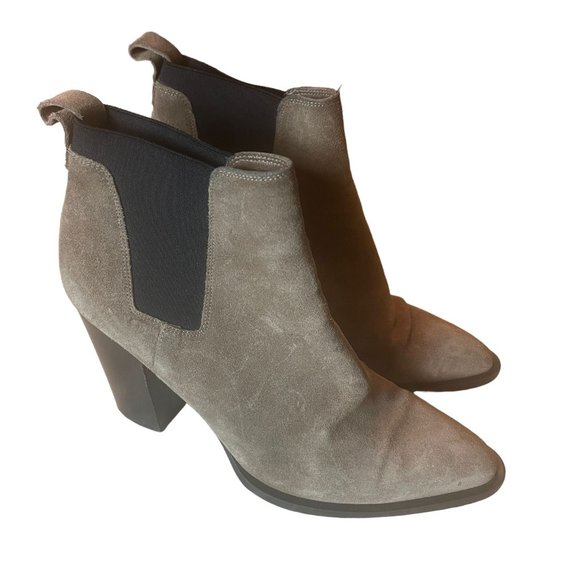 Vince Shoes - Vince Women's Suede Pointed Toe Block Heel Ankle Booties Size Tan Brown US8.5M